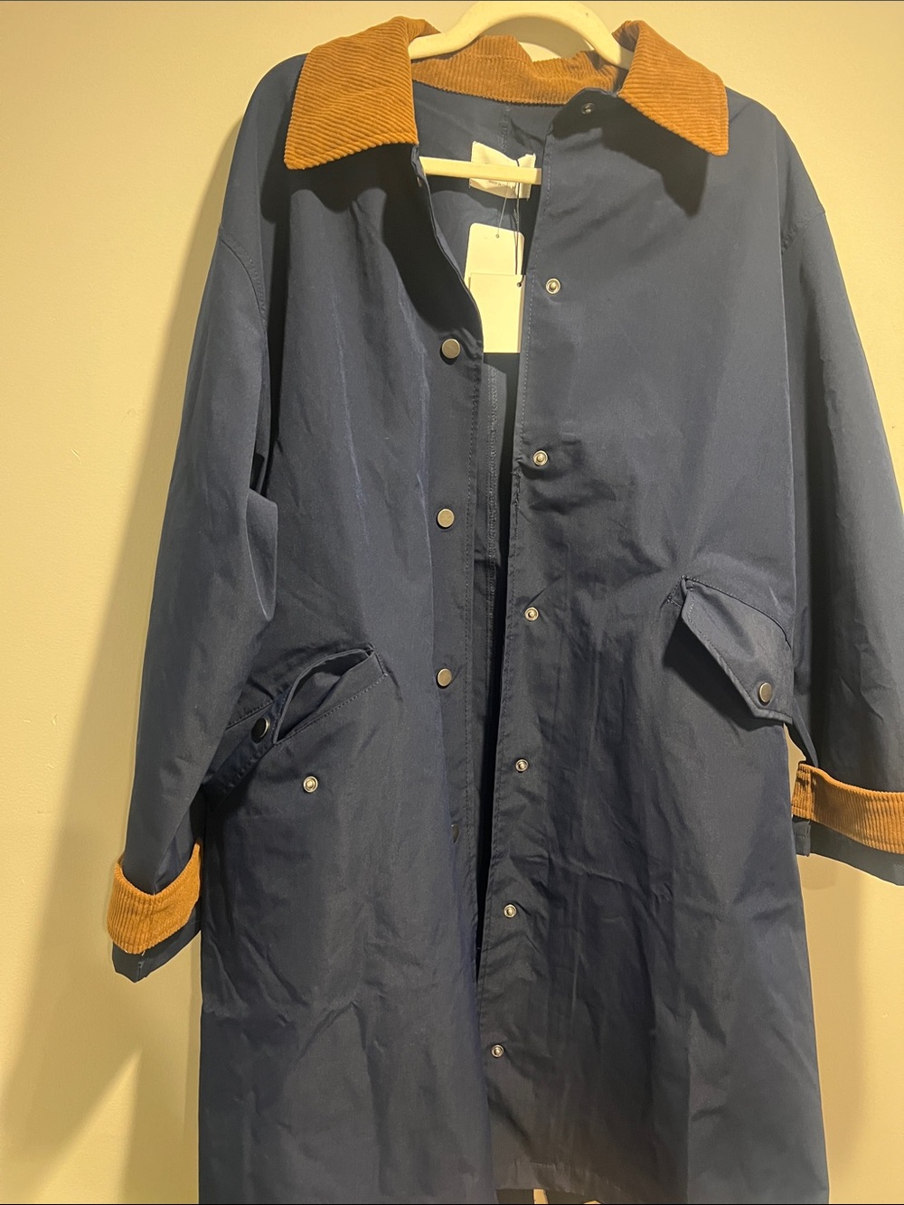 Active USA Navy Trench Coat with Tan Corduroy Collar